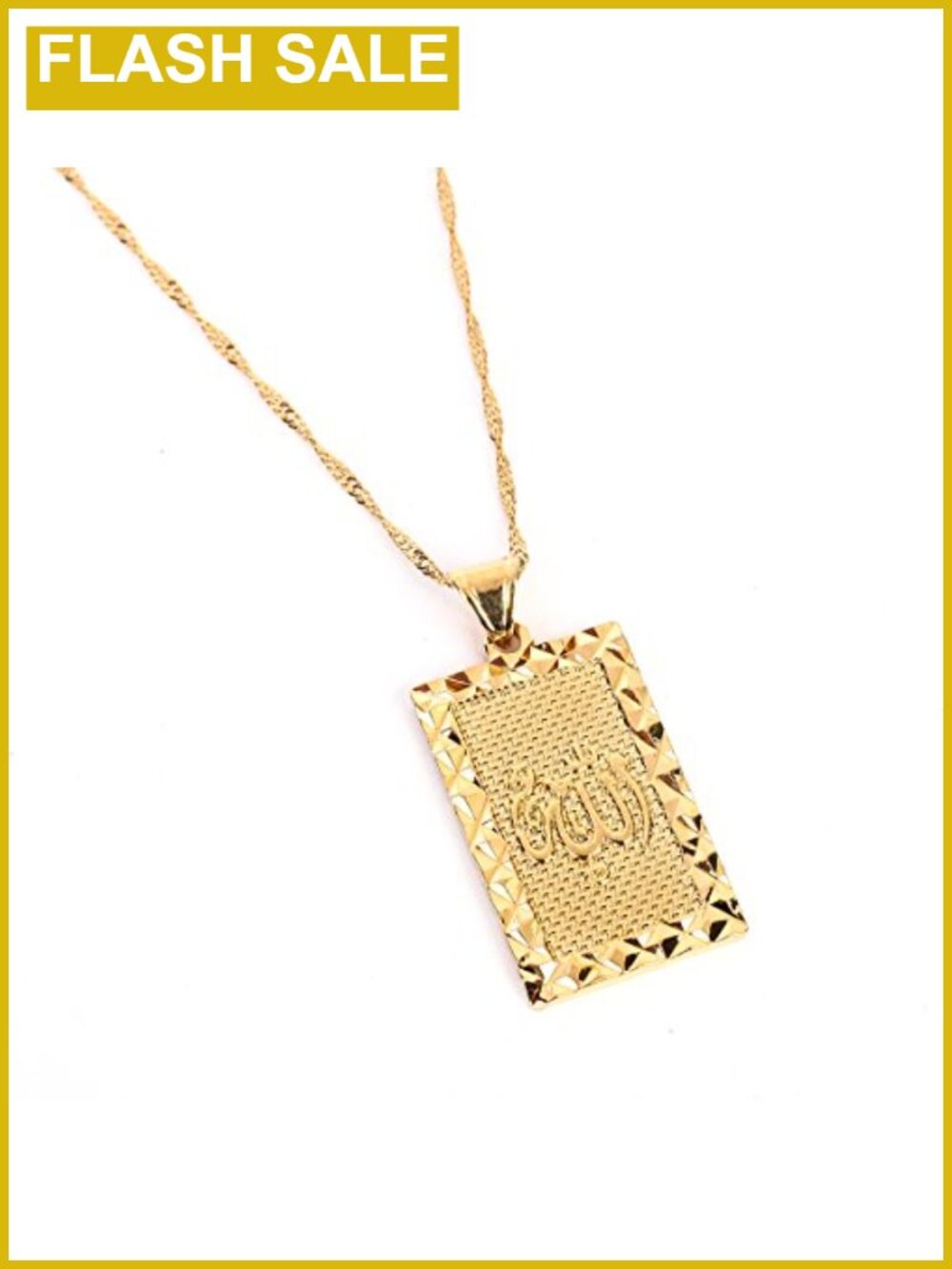 24K Gold Plated Allah Pendant Necklace 50cm Chain Religious Muslim Jewelry